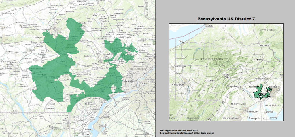 A map of Pennsylvania with the district shaded in that looks like Goofy kicking Donald Duck.