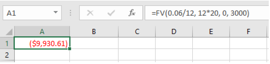 An image of the spreadsheet showing the formula used and the result.