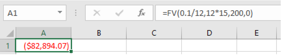 An image of the spreadsheet showing the formula used and the result.