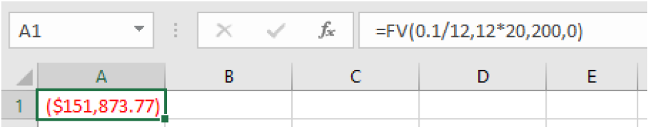 An image of the spreadsheet showing the formula used and the result.