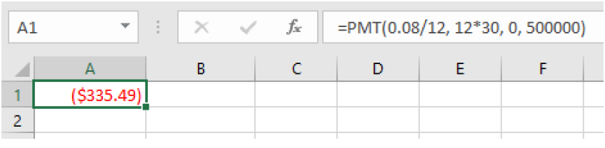 An image of the spreadsheet showing the formula used and the result.