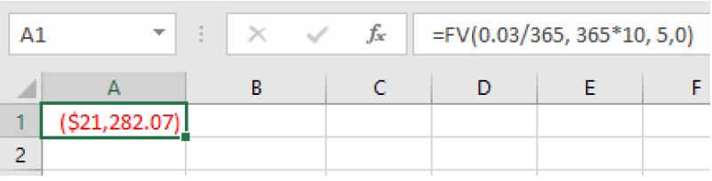 An image of the spreadsheet showing the formula used and the result.