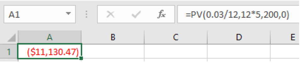 An image of the spreadsheet showing the formula used and the result.